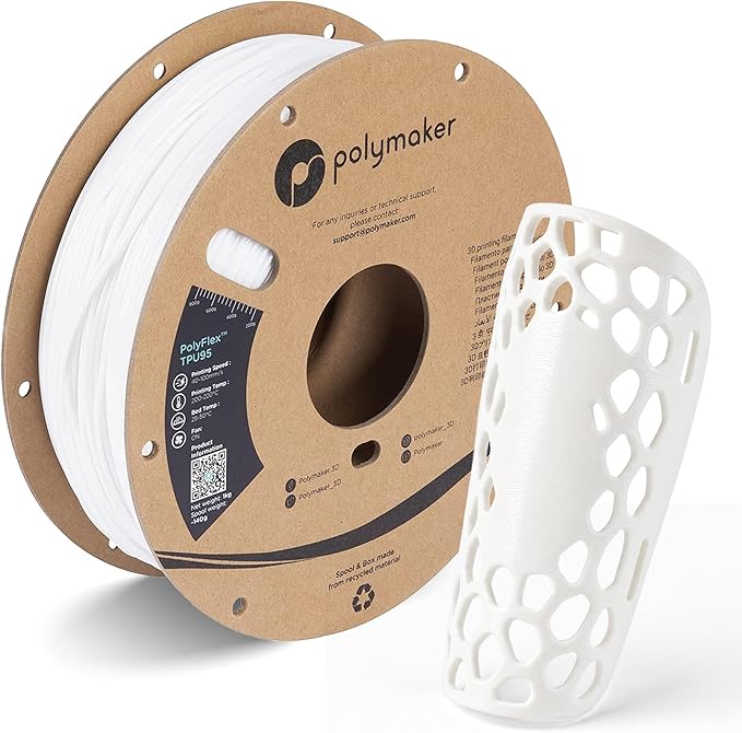 Polymaker TPU Filament 1.75mm White, 0.75kg Shore 95A Flexible 3D Printer Filament 1.75mm - PolyFlex TPU95 3D Printing TPU Filament 0.75kg White Soft Flexible Filament