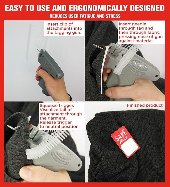 Comfort Grip Price Tagging Gun, Includes Standard Retail Price Tag Attacher Gun for Clothing, 5,000 2-in Barbs Attachments, 1 Needle