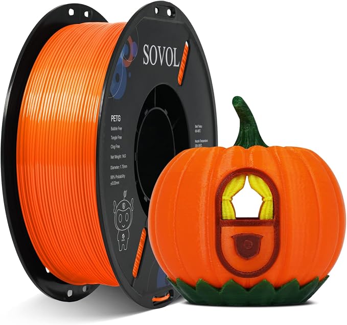 Sovol 3D Printer PETG Filament 1.75mm 1KG (2.2lbs), High Precision, Strong Toughness, Wiring Tightness, Dimensional Accuracy +/- 0.03 mm, 3D Printing PETG Filaments, Orange