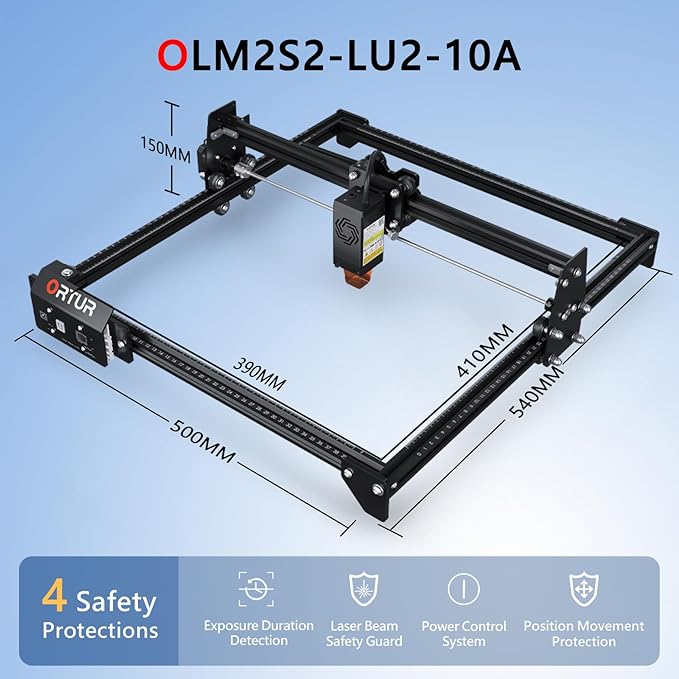 ORTUR Laser Master 2 S2 LU2-10A Laser Engraver Laser, 10000mW Engraving Cutting Machine, Class 4 High Accuracy Laser Cutter, DIY Laser Marking for Metal