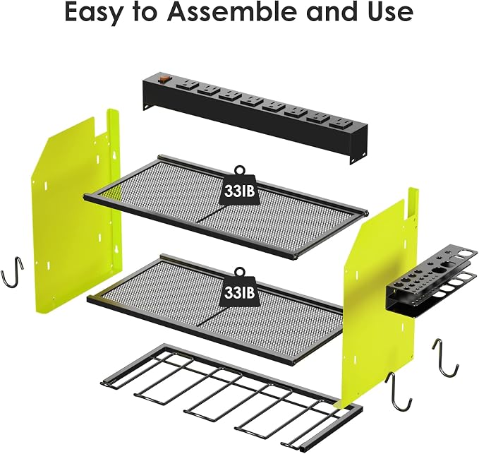 CCCEI Wall Mount Modular Tool Charging Organizer, Green, 1 Pack, 3 Tier. | Drill Battery Storage Rack with Hooks, Garage Workshop, Gifts for Men, Dad, Husband Anniversary, Birthday, Christmas