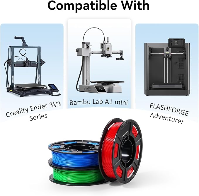 Dynta PLA 3D Printer Filament Bundle 250g, 1.75mm 6 Colors Total 1.5kg | Compatible with FLASHFORGE, Bambu, Creality, Black, White, Red, Green, Blue, Purple for Beginners, Individually Vacuum-Sealed