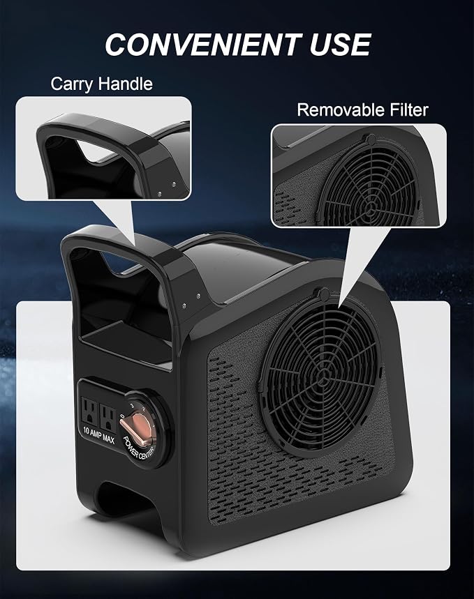 Utility Fan, 355CFM High Velocity Air Mover Floor Fan with 3 Speeds and 185° Rotation, Carpet Dryer with Removable Filter for Drying, Cooling, Ventilation for Job Site, Home Use, 12", Black