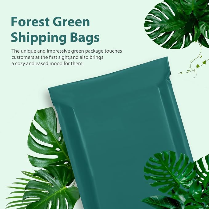 Fuxury Poly Mailers 10x13'' 50 Pcs, Waterproof Shipping Bags for Clothing | Strong Adhesive Shipping Envelopes for Small Business, Self Seal Mailers Poly Bags Mailing Envelopes Forest Green