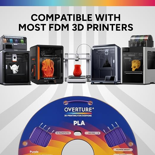 OVERTURE PLA Filament 1.75mm, Neatly Wound 3D Printer Filament 1kg Spool (2.2lbs), Dimensional Accuracy +/- 0.02 mm, Fit Most FDM 3D Printers (Purple)