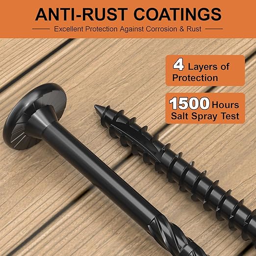 #14 Heavy-Duty Wood Screws Assortment Kit, 480Pcs Star Drive Decking Wood Screws, Rust Resistant Timber Screws for Log/Landscaping Wood (2-7/8",6") Black, Tan, Green