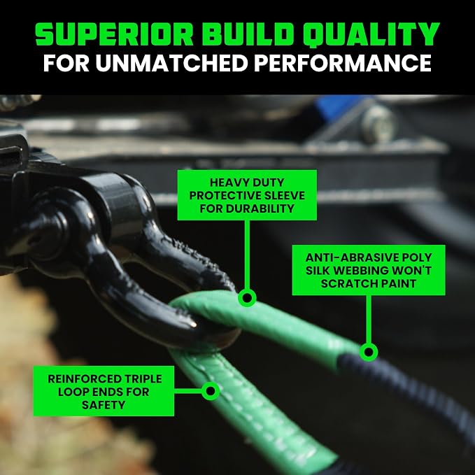 Rhino USA Heavy-Duty Recovery Gear Combos Off-Road Truck Vehicle Recovery, Best Offroad Towing Accessories (30' Strap + Shackle Hitch)