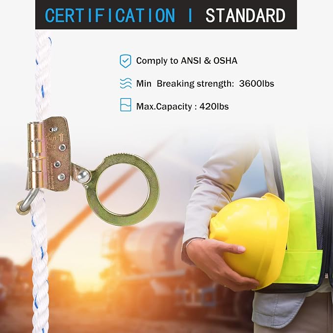 Fall Protection Rope Grab,Fall Arrester, Used with 5/8” Lifeline Rope, for Construction, Climbing, Comply to ANSI/OSHA
