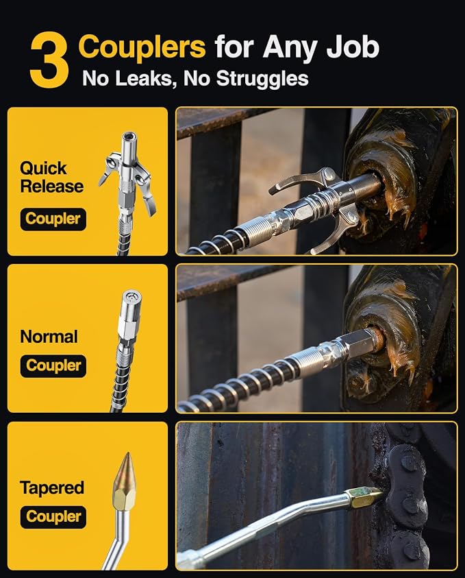 TaskStar Electric Grease Gun Kit: Professional Cordless Battery Grease Gun, 10000 PSI, Automatic Pumping Mode, Ergonomic Grip, with 2 Batteries, 3 Easy-to-use Couplers, 39.4" Hose for Truck, Tractor