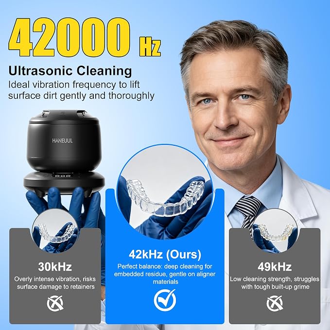 2026 Ultrasonic Retainer Cleaner Machine, Removable Base and Top Cover Black | 12 Months Warranty, 6.1OZ Container, 42000Hz, Low-noise, Fits Long Beauty Tools, Deep Cleaning without Scratching / Deforming