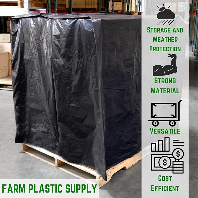 Farm Plastic Supply - Pallet Covers - 3 Mil (55' x 53' x 75') - Heavy Duty Construction Grade Strength Pallet Bags, Tear Resistant, Polyethylene Pallet Bags, Pallet Storage (Black, 10 Pack)