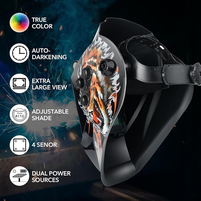 TRQWH Auto Darkening Welding Helmet Large Viewing True Color Solar Powered Welding Hood & Welding Backpack for Men Waterproof Reinforced Bottom Large Capacity