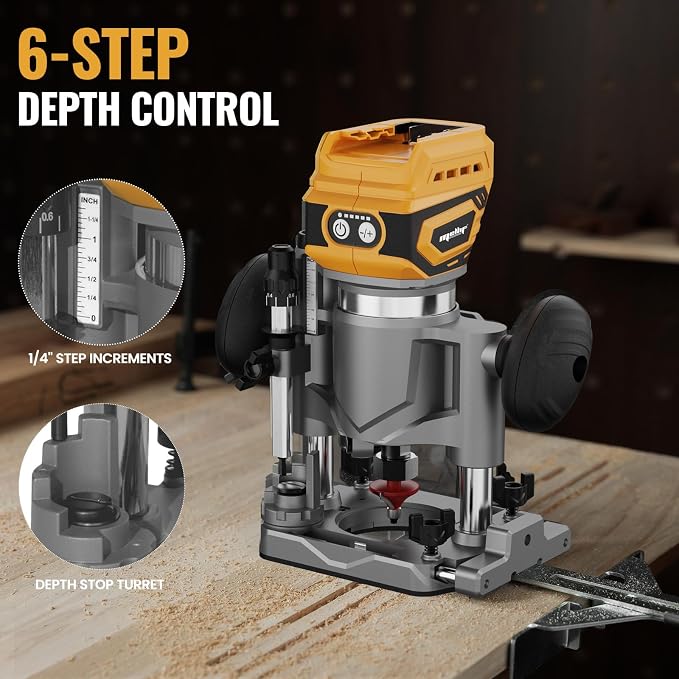 Compact Router Plunge/Fixed Base Kit (Tool Only), Compatible with Dewalt 20V 60V MAX Battery, Cordless, Brushless, Variable Speed, Wood Plam Router Tool For Woodworking, 12 PCS 1/4"Router Bits