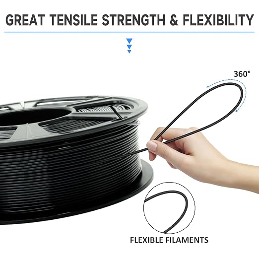 GIANTARM 3D Printer Filament, Silk Black Pla Filament, 1Kg(2.2lbs) Spool, 1.75mm Dimension Accuracy +/- 0.03mm, 3D Printing Filament