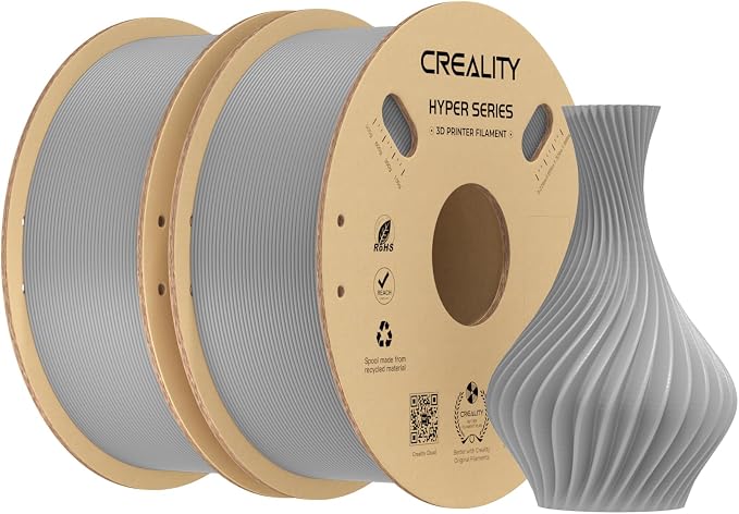 Creality Hyper PLA Filament 1.75mm 2KG, High-Speed Printing 30–600mm/s, Smooth Extrusion and Stable Printing, Low Stringing, 3D Printer Filament,+/- 0.03mm Accuracy (Grey+Grey)