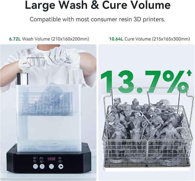 Creality Wash and Cure Station UW-03 2 in 1 Machine Resin 3D Printer Upgraded 405nm UV Curing Rotary Box Bucket for LCD/DLP/SLA Size 8.26x6.29x7.87in