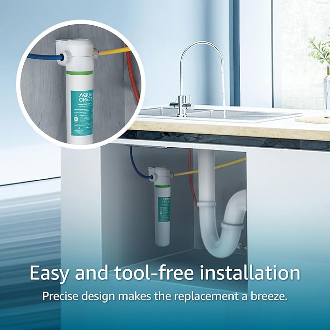 AQUA CREST FQK1K Under Sink Water Filter, Replacement for GE FQK1K, FQK2J, GXK185K and GX1S50R, NSF/ANSI 42 372 Certified, Reduces Chlorine, Taste&Odor, 1350 Gallons (Pack of 3)