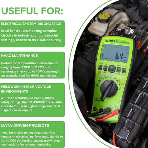 KPS DMM9000BT TRMS Multimeter – 1000V with Bluetooth, NCV & True RMS | Built for Field Technicians and Diagnostic Pros