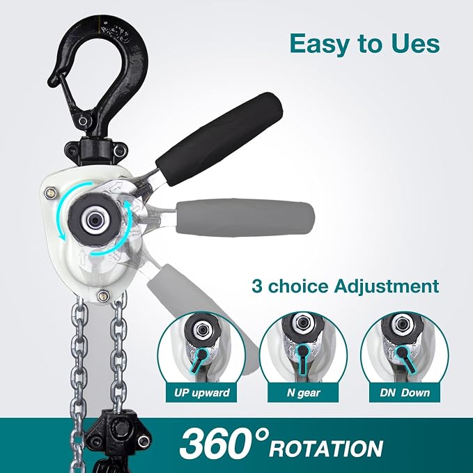 Mini Chain Hoist 1100lb TOYO Manual Lever Hoist 1/2 ton mini Puller 20ft Hand Lever Chain Hoist 6M Come Along Ratchet Lever Block Garages Warehouse Automotive Machinery
