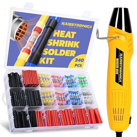 haisstronica 340 PCS All in One Set with Solder Seal Wire Connectors,3:1 Heat Shrink Tubing and Heat Gun,Solder Sticks Wire Terminals Electrical Connectors for Automotive, Marine, Trailer Wiring