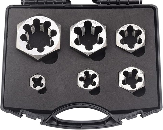 NPT Pipe Hex Die Set 6 Pcs Cartbon Steel 1/8"-27 1/4"-18 3/8"-18 1/2"-14 3/4"-14 1"-11 1/2
