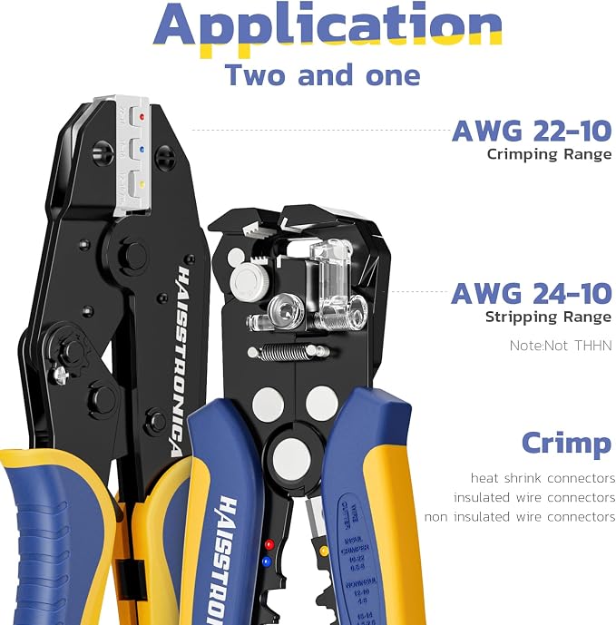 haisstronica Wire Stripper and Crimping Tool Crimping Tool For Heat Shrink Connectors-AWG 22-10