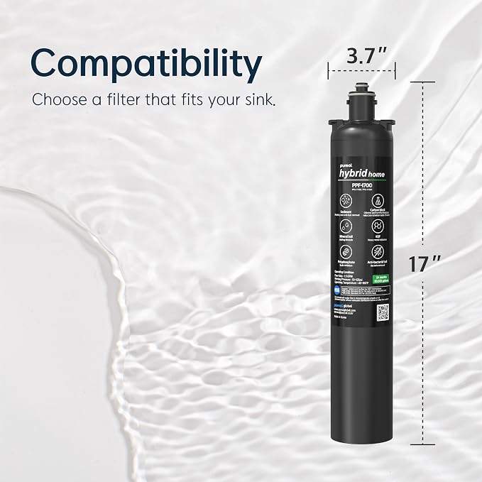 Pureal Under Sink Water Filter Replacement Cartridge, Full System NSF/ANSI 42&372 Certified, Removes PFAS, Lead, Chlorine, Bad Taste & Odor, 20,000 Gallons, 4-Year, 17-Inch, Made in Korea (PPF-1700)