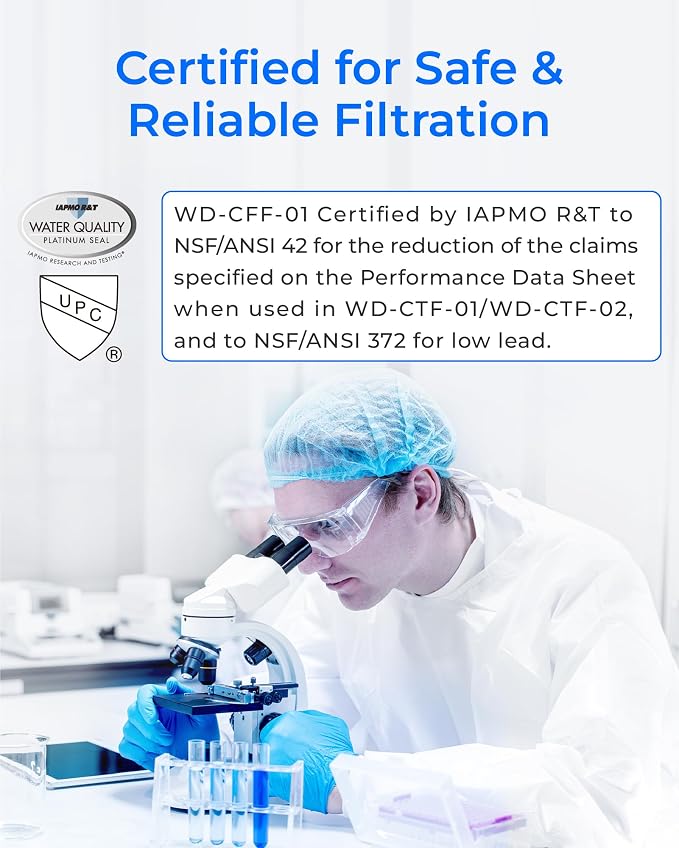 [Original] Waterdrop CFF-01 Water Filter Replacement for Waterdrop WD-CTF-01/CTF-02, NSF/ANSI 42&372 Certified, 5-stage Water Filter, Reduces Heavy Metals, Bad Taste and Up to 99% of Chlorine
