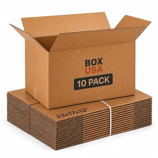 BOX USA Moving Boxes Large 23L x 17W x 12H 10-Pack - Corrugated Cardboard Box for Shipping, Mailing, Packing, Packaging and Storage