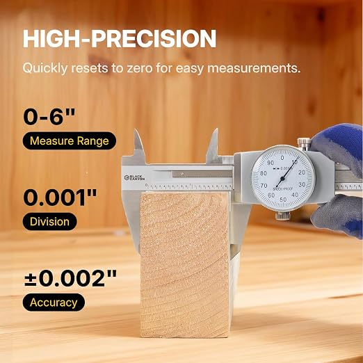 BLACK CANYON 6" Dial Caliper, 6 Inches Measurement, Caliper Measuring Tool, 0.001 inch fine Graduation, 4-Way Measurements, Hardened 4R13 Stainless Steel, Ideal for DIY/Household