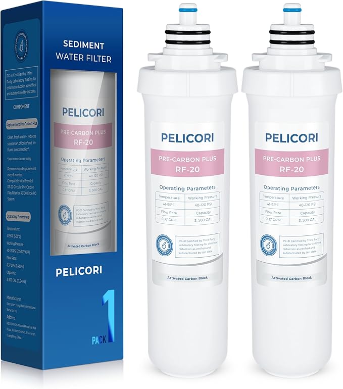 RF-20 Pre Carbon Plus Replacement Filter | Compatible with Brondell Circle RC100 Under-Sink Reverse Osmosis Filtration Systems (2 Pack, Pink)