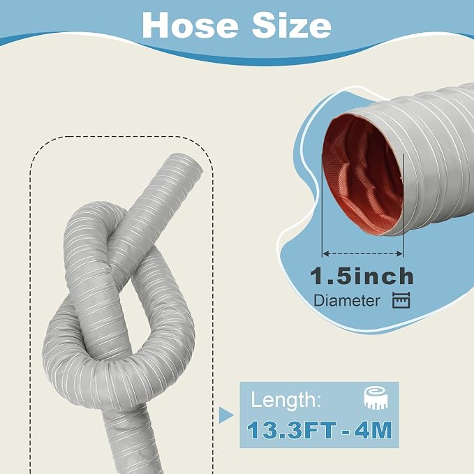 NOWBALL 1.5in Automotive Air Duct Hose, Length 4 Meter-13.3ft, 1.5" Silicone Flexible Cooling Ducting, 38mm High Heat Brake Exhaust Hose for Car, Garage, Dryer Air System Gray