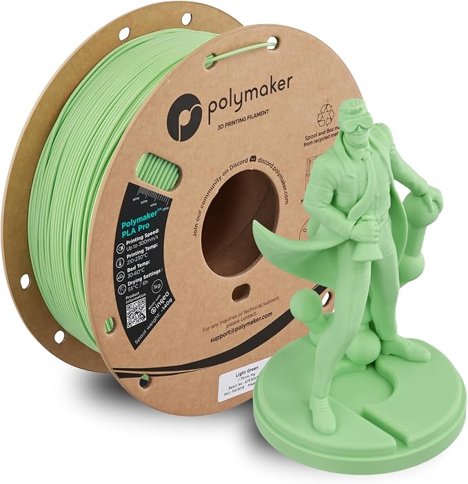 Polymaker PLA Pro 3D Printing Filament Light Green 1.75mm 1KG, High-Impact Tough PLA, Fast Printing up to 300mm/s, High Speed New Formula, Easy to Print on Most FDM Printers, No Enclosure Required