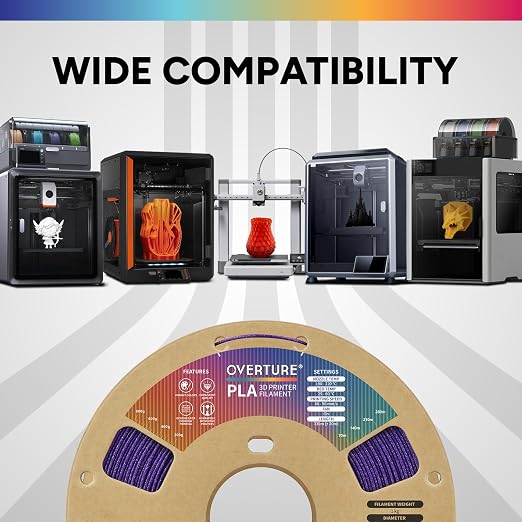 OVERTURE PLA Filament 1.75mm, Neatly Wound 3D Printer Filament 1kg Spool (2.2lbs), Dimensional Accuracy +/- 0.02 mm, Fit Most FDM 3D Printers (Sparkle Purple)