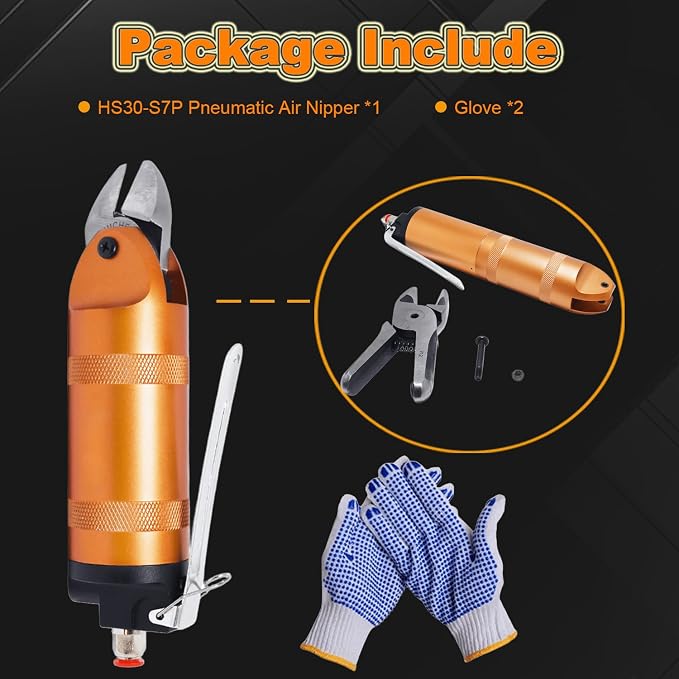 HS30-S7P Pneumatic Air Nippers Scissors Shear, 10GA Gauge Flush Wire Cutter Cutting Pliers, 3.3mm Copper Wire, 2.8mm Iron Steel Wire, with S7P Cutter Head Blade Cutter Tools