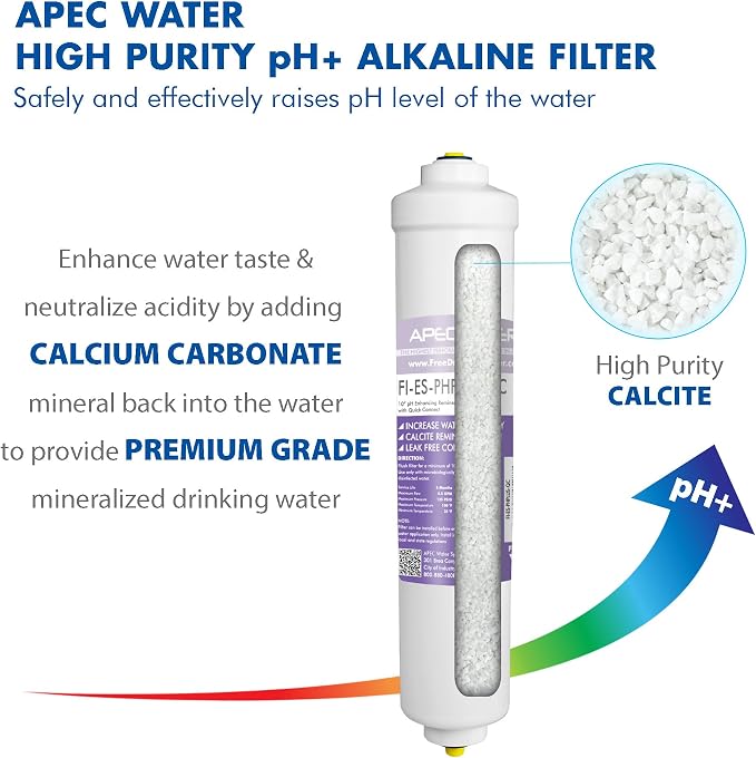 APEC Water Systems PHPLUSKIT-14 US Made 10" Alkaline High Purity pH+ Calcium Carbonate Inline Filter Kit with 1/4" Quick Connect