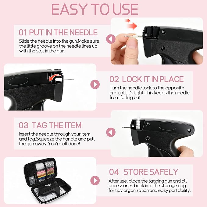 Stitch Gun for Clothes Tagging Gun for Clothing Pants Hemming Fixer Includes 6 Needles,1 Storage Case,1000 Black Fasteners,1000 White Fasteners & 1000 Color Fasteners for DIY