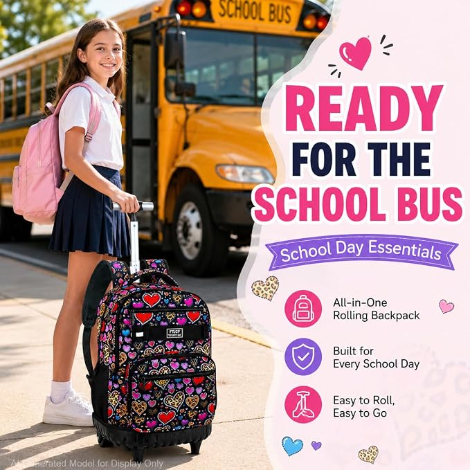 3Pcs Rolling Backpack for Girls Women, Leopard print Travel Roller Backpacks with Wheels for Adults, Teens College Wheeled Bookbag with Lunch Box(Brown)