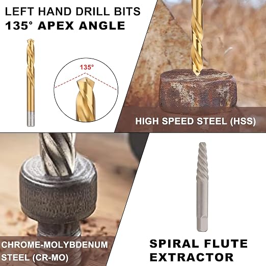 Hromee 49PCS Screw & Bolt Extractor and Left Drill Bit Set, Easy Out Extractor Set for Broken Nuts Bolts and Stripped Screw