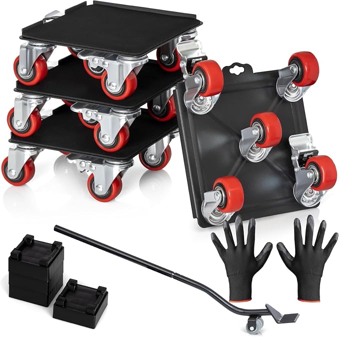 Heavy Duty Furniture Movers with Wheels Furniture Dolly Kit Moving Furniture Lift Mover Tool Set Wheels Piano Dolly Pool Table Dollies Double Bearings Locks Max Capacity 2000 lb 6.9x6.3 Black-Red