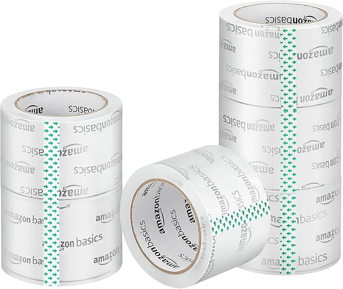 Amazon Basics 2.83 Inch Wide Packing Tape, Fits 3-Inch Dispensers, Crystal Clear, Low Odor, for Moving, Storage, Shipping and Sealing Boxes, 54.6 Yards, 6-Pack