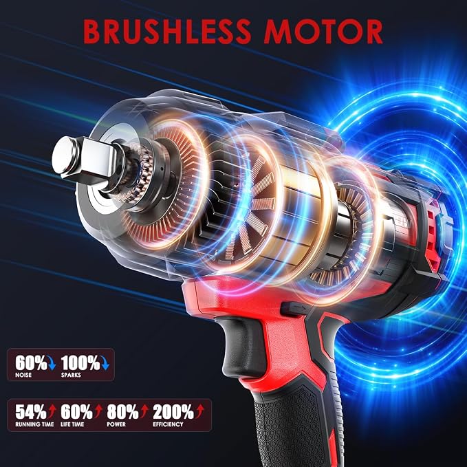 Cordless Impact Wrench 1/2" for Milwaukee 18V Battery | High Torque 1700FT-LBS Brushless Impact Driver, Auto-Stop Reverse, Variable Speed, Heavy Duty Impact Gun (Bare Tool)