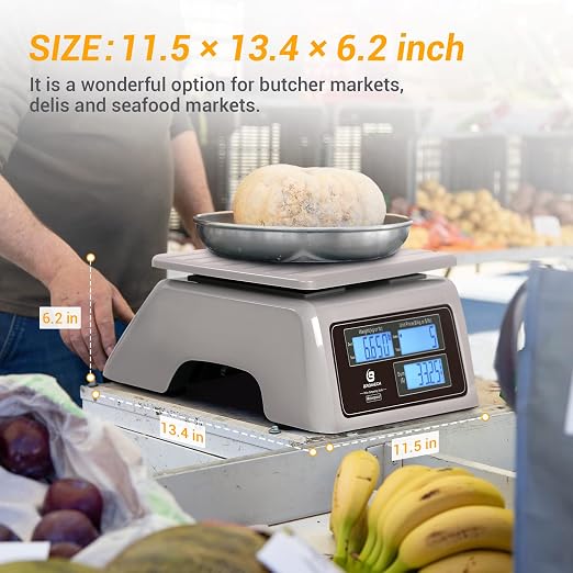 Waterproof Commercial Food Scale 66lb with Price Computing - Digital Rechargeable Scale for Meat, Seafood, Produce at Farmers Market, Butcher Shop, Food Truck, IPX7 Dual Large Display