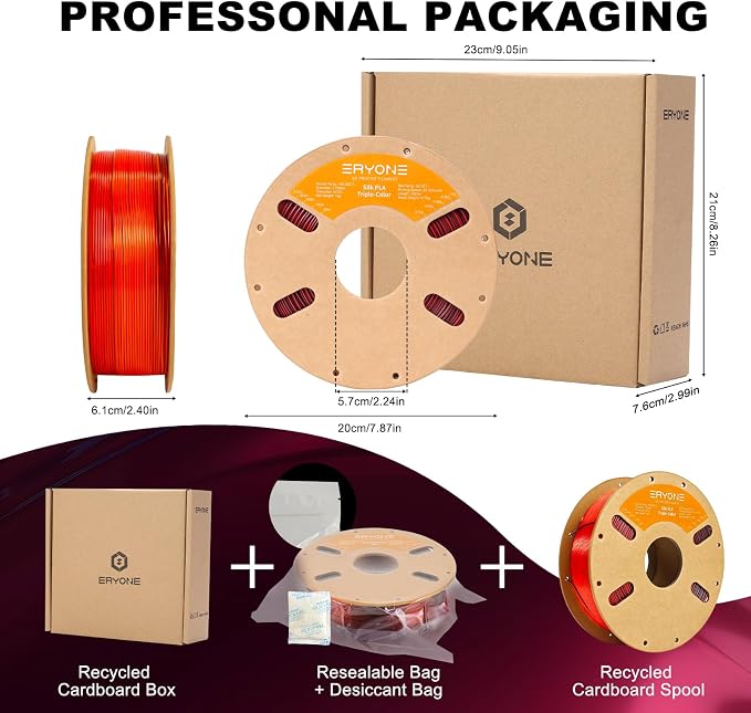 ERYONE Silk Tri Color PLA Filament 3D Printer 1.75mm +/- 0.03mm, Multicolor Filament Tricolor PLA 1KG(2.2lbs) Cardboard Spool, Red Gold Black