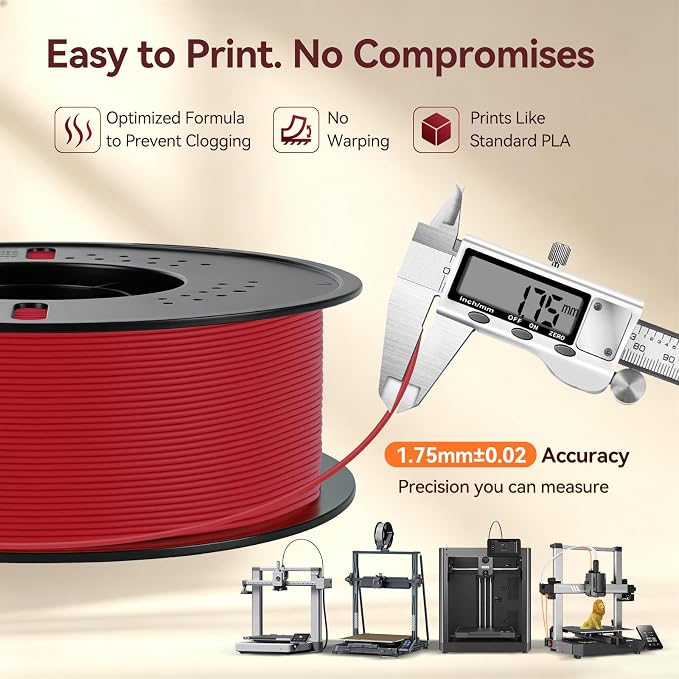 Kingroon Matte PLA Filament 1.75mm 3D Printer Filament Matte Filament 1kg Dimensional Accuracy +/- 0.02 mm (Matte Red)