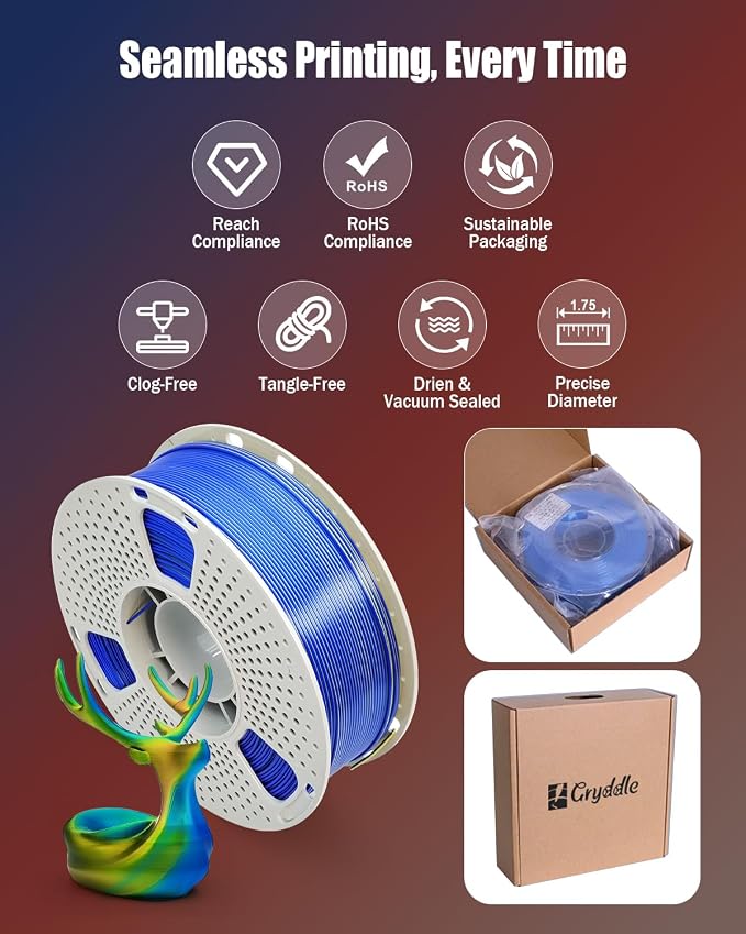 Silk Dual Color PLA 3D Printer Filament, 1.75mm 1KG (2.2lbs), Shiny Gloss Finish, Easy Printing, Dimensional Accuracy ±0.02mm(Yellow & Blue)