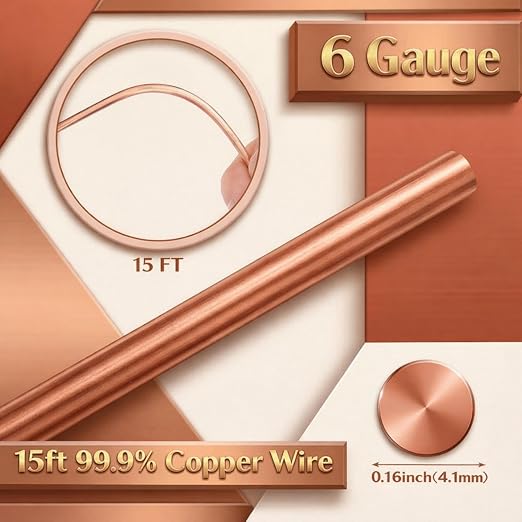Therwen 15ft 6 Gauge Copper Wire for Gardening, Electroculture, Bonsai, Jewelry Making Beading DIY Craft Pure Bare Copper Wire Spool