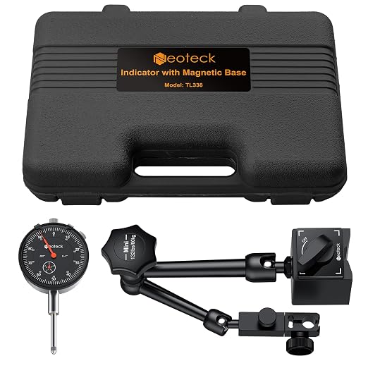 Neoteck Dial Indicator 0-1in/0.001in with 132lbs/60kg Magnetic Base,Imperial Dial Test Indicator Gauge Set with Storage Case for Lathe,3D Printer,CNC,Automobile,Laboratory- Black