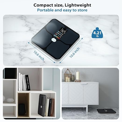 ABLEGRID Rechargeable Digital Bathroom Scale for Body Weight, Smart Scale Tracks 22 Metrics Including Body Fat, BMI, Muscle Mass, Heart Rate, Baby Mode, Large Color Display, 400 lbs