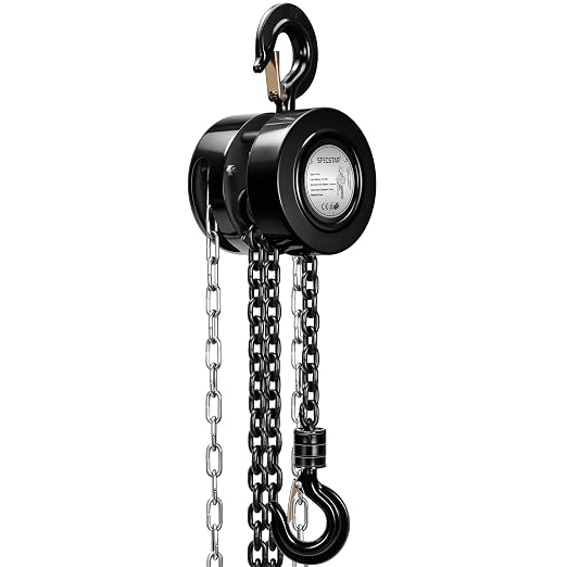 SPECSTAR Hand Chain Hoist 1 Ton 2200 Lbs Capacity 10 Feet with 2 Hooks | Heavy Duty Manual Chain Fall for Warehouse Building Automotive Machinery Black